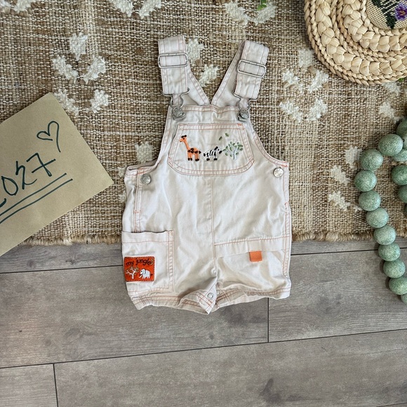 Vintage Baby Boy Animal Overalls Shortalls Zebra Giraffe ‘My Jungle’ 6-9 Months - Picture 10 of 15